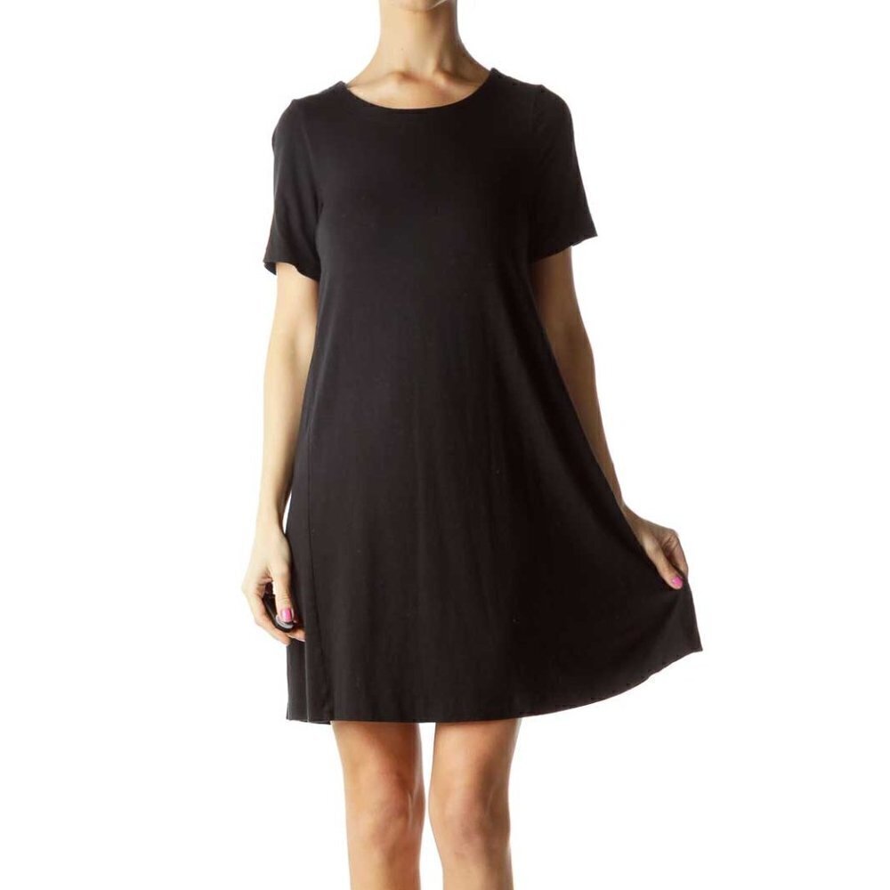 LOFT Black Short Sleeve Jersey Dress